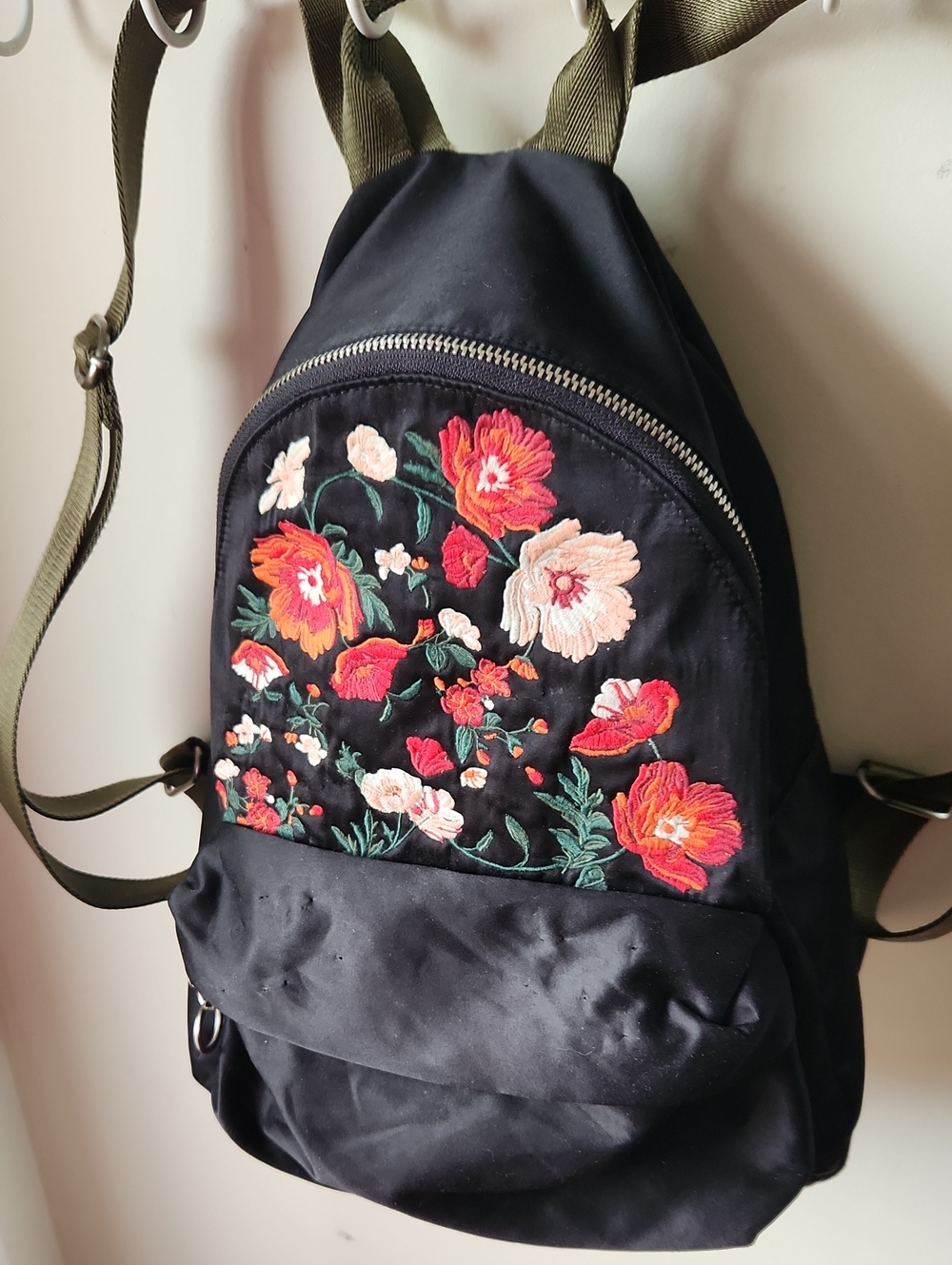 American Eagle Boho Embroidered Floral backpack Black